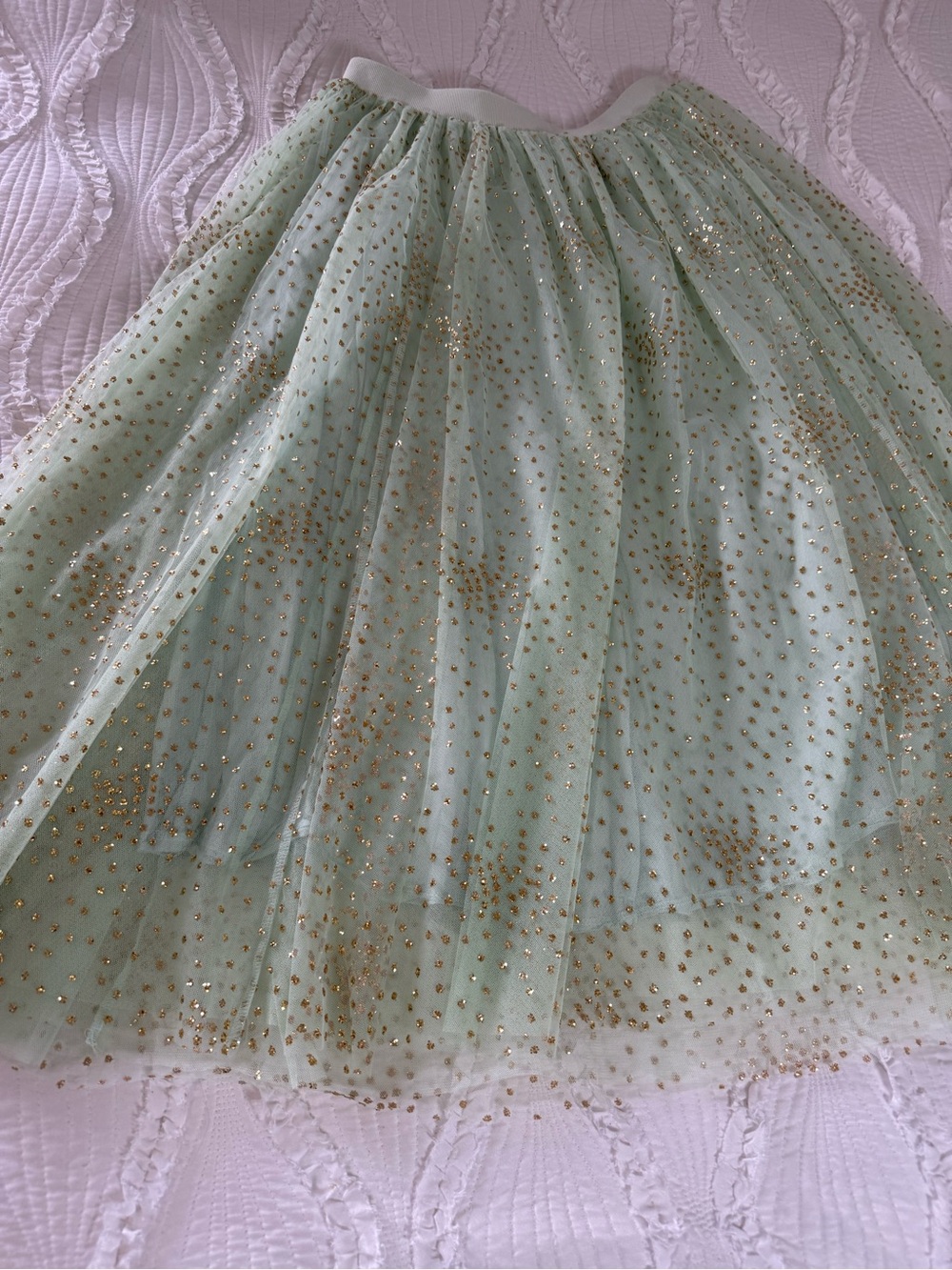 Anthropologie Mint Green Tulle Skirt with Gold Sparkle